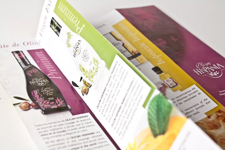 Diseño gráfico para folleto despegable de la empresa Oleum Hispania.