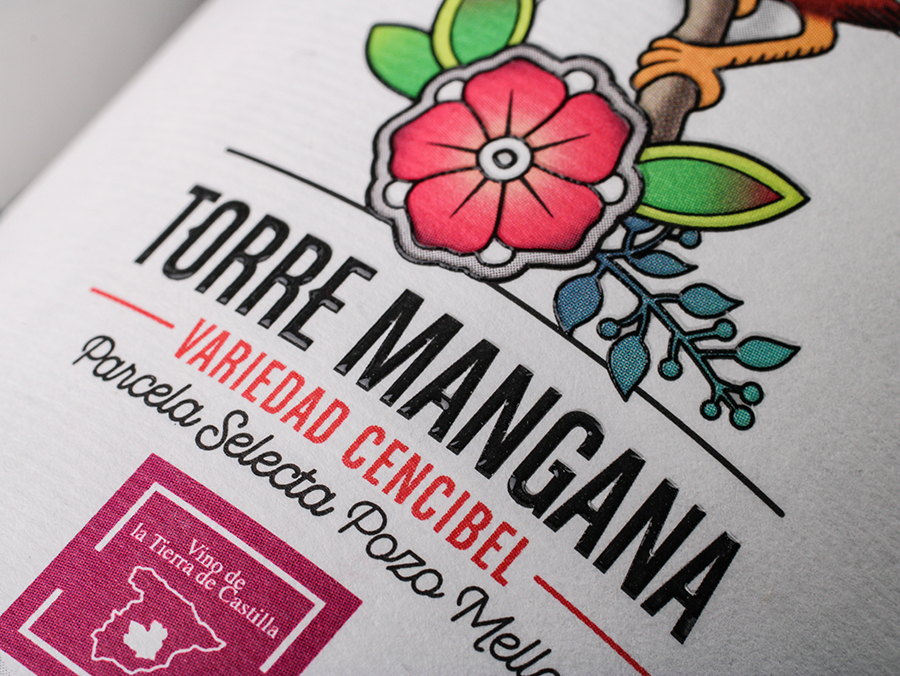 Torre Mangana etiqueta Old School. Diseño de etiqueta vino Torre Mangana