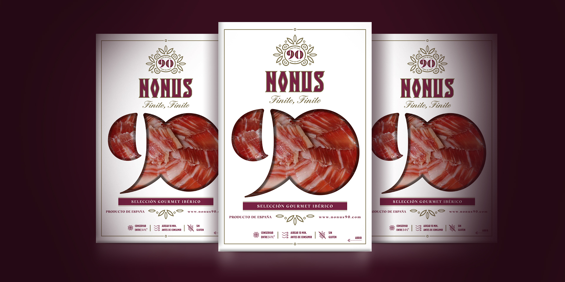 Nonus 90 brand ¡Finito finito! Imagen de marca sobre envases de loncheado de jamón.