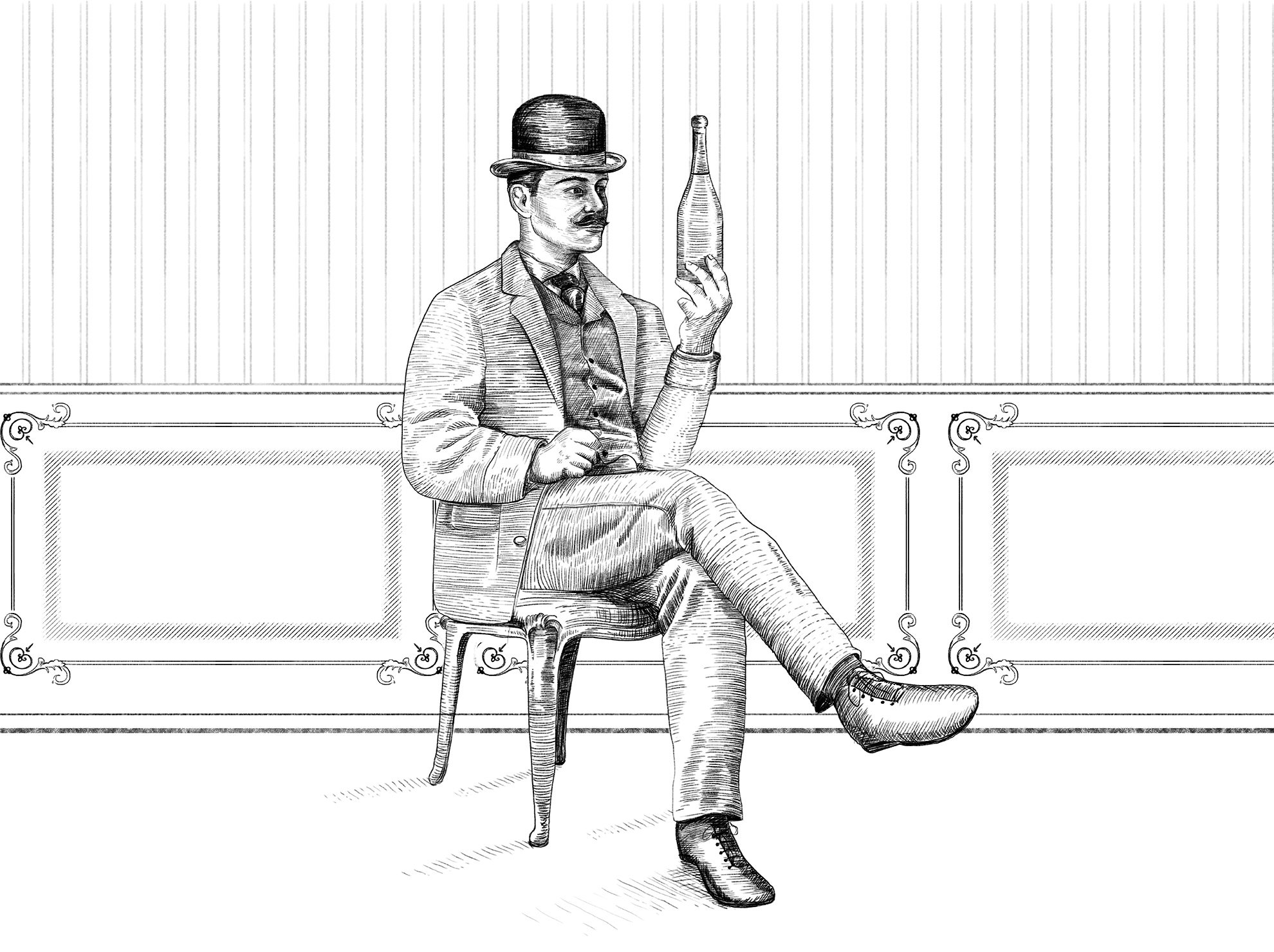 Ilustración para diseño de etiqueta de vino espumoso La Casualidad de lemonier