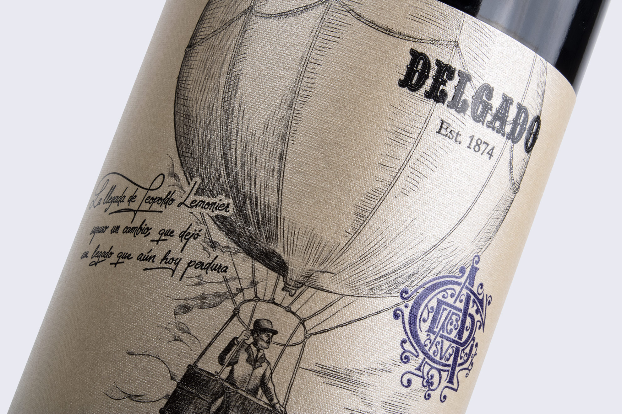 Diseño etiqueta vino tinto Lemonier para Bodegas Delgado
